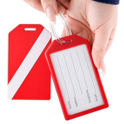 Image of 2 Pack - Scuba Flag Diver Down Luggage Tags - Heavy Duty for Suitcases & Dive Gear Bags - Nautical Travel Bag Tag - Durable TSA Approved with Plastic Loop & Contact Display by Specialist ID