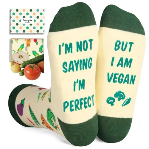 HAPPYPOP Funny Vegan Gifts Ideas - Vegetarian Gifts Men, Vegan Socks Vegetable Socks for Her
