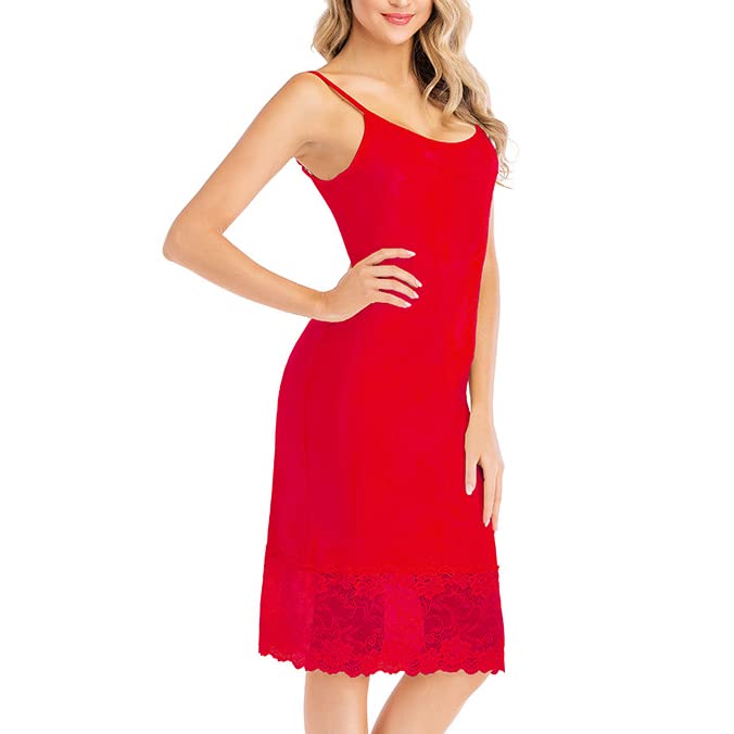 Nuisette sexy pour femme avec col en V et bretelles spaghetti, Rouge, L