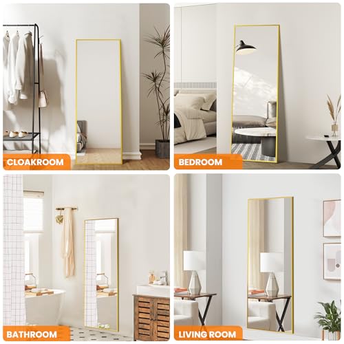 TRAHOME Standing Mirror Full Length Mirror,15" x 56" Large Floor Mirror with Aluminium Frame for Door Bedroom Bathroom Living Room(Gold)