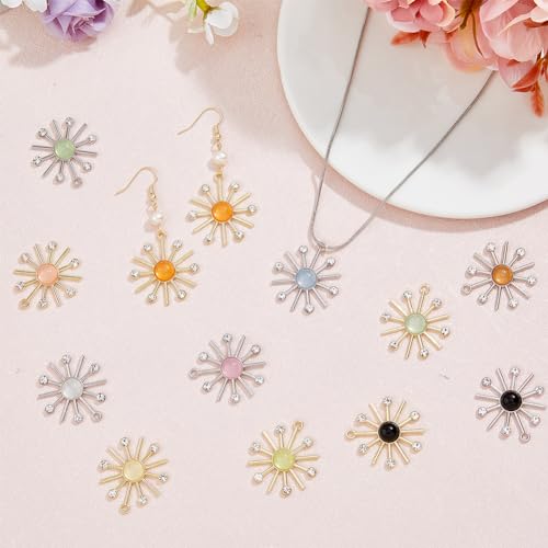 SUPERFINDINGS 24Pcs 12 Colors Cat Eye Sun Pendants Alloy Sunflower Charms with Crystal Rhinestone Dangle Pendants for DIY Bracelet Necklace Earring Jewelry Making - Image 4