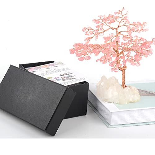 Gemstone Crystal Tree of Life,Natural Rose Quartz Clear Quartz Cluster Base,Healing Crystal Positive Energy Bonsai Feng Shui Money Tree Home Decor for Luck and Wealth 5.5"-6.3" - Image 3