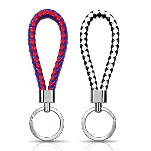 Wanheart 2 llaveros de cuero para mujeres y hombres, llaveros de coche, clips personalizados para llavero de coche, llavero en blanco y negro, rojo y azul