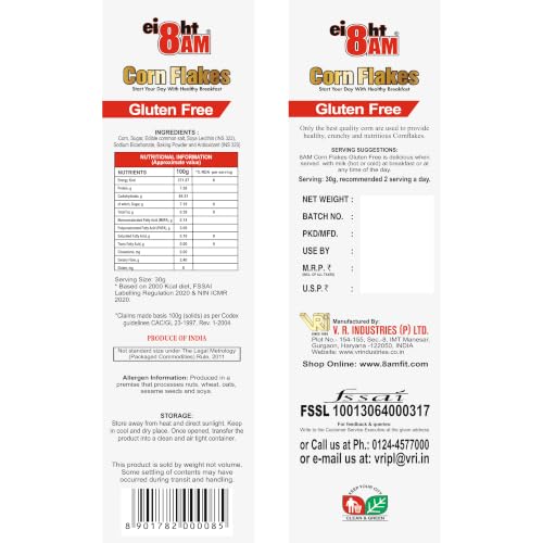 Image of 8AM Corn Flakes Gluten Free 300g (Pack of 2), 99% Fat Free & Cholesterol Free, Trans Fat, Crunchy & Delicious, Nutritious Whole Grain Breakfast Cereal