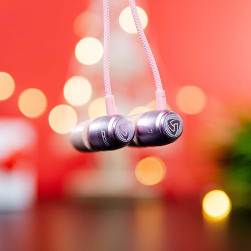 Image of LUDOS Clamor Wired Earbuds in-Ear Headphones, 5 Years Warranty, Earphones with Microphone, Noise Isolating Ear Buds, Memory Foam for iPhone, Samsung, School Students, Kids, Women, Small Ears - Pink