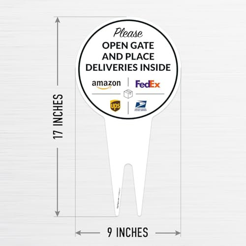Image of Package Delivery Sign, Delivery Instructions Open Gate and Leave Delivery Inside Sign, 9x17 Inches Round Shape, Aluminum Composite Made in USA by Sigo Signs