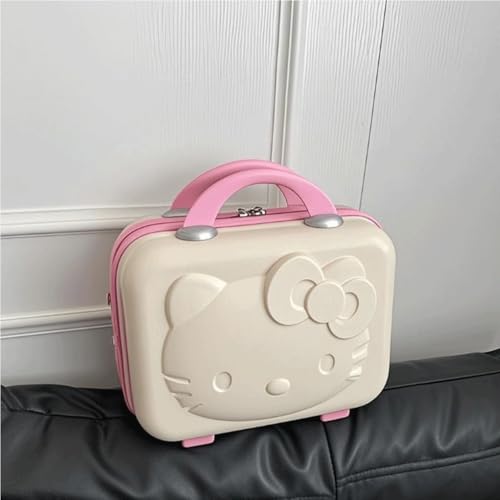 Image of Zinnia Traveling Hand Bag for Men & Women Luggage, Hard Case Silicon Handle Mini Suitcase Vanity Bag for Women, Girls & Men (Kitty Cream)