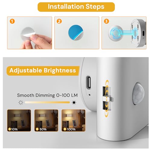 Image of L LOHAS LED Motion Sensor Night Light, Rechargeable Stair Lights Indoor, Portable Warm White Motion Sensor Light Indoor, Battery Operated Night Light for Bedrooms, Stairway & Bathrooms[2 Pack]