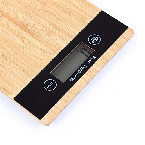 Báscula de Alimentos Báscula de Alimentos de Cocina Digital, con Plataforma de pesaje de bambú for cocinar Hornear 5 kg / 1 g Color de Madera Natural. Balanzas