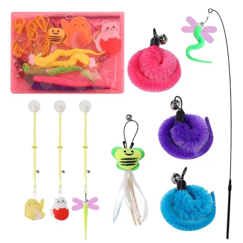 猫の羽の杖、猫の羽のおもちゃ | 格納式ティーザー猫ワンドインタラクティブ | 9xキャットニップ&ベルキャッチャー、ペット用品、すべての品種サイズの交換ティーザー