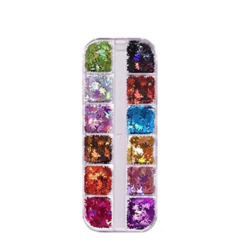 Paillettes per Nail Art 12 Colori/Scatola Foglia Acero Foglia Forma Sottile Paillettes Autunno colorato Glitter Unghie Art Disegni acilici Decorazioni Manicure Fai da Te per Unghie