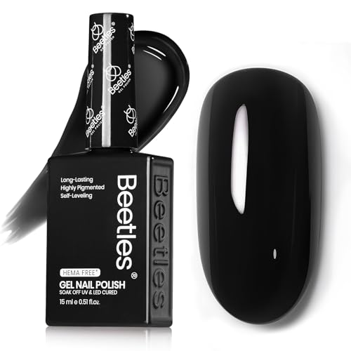 Image of Beetles Black Gel Polish - Silent Charm Audrey Black Color HEMA-Free Gel Polish, 15ML Full Size Long-Lasting Soak Off UV LED Glossy Manicure for DIY Fall Nails Art