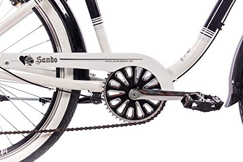 CHRISSON 26 Zoll Beachcruiser Sando schwarz Weiss mit 6 Gang Tourney Kettenschaltung, Damenfahrrad, Herrenfahrrad im Retro Look, Vintage Cruiser Bike