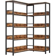 IRONCK Corner Shelf 5 Tiers 70LB Capacity L-Shaped Bookshelf with Baffles and Metal Frame for Home Office Living Room Kitchen Storage and Display