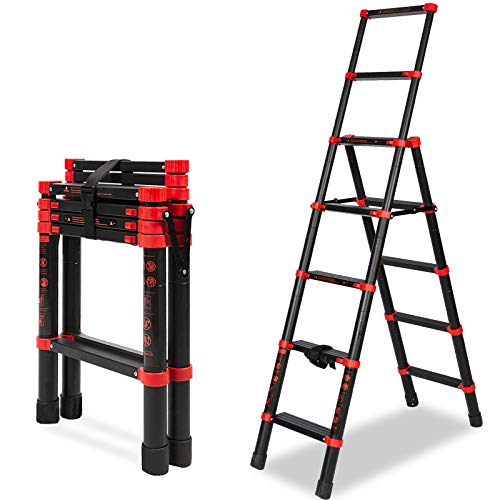 5 + 7 Extension Ladder Multi-Position A-Frame Telescoping Ladder - Aluminum Lightweight Adjustable Step Ladder - Portable Collapsible Ladder for RV Stairs (5+7 Steps)