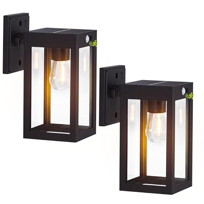 2 Pack Solar Porch Lights Outdoor,Solar Wall Lights with 3 Lighting Modes&Motion Sensor, Dusk to Dawn Sconce Lights Wall Mount,Exterior Wall Lantern Light Fixture for House, Garage,Patio,Shed