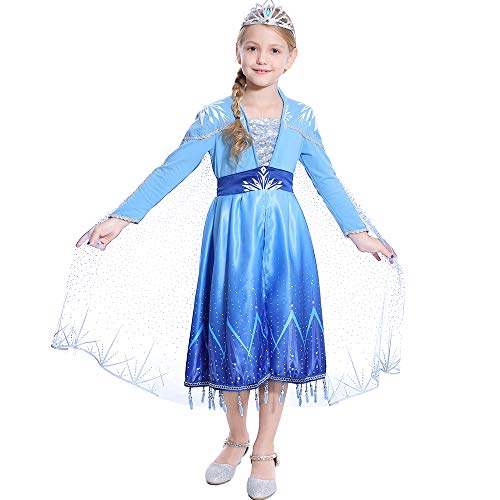 Preisvergleich Produktbild Lito Angels Mädchen ELSA Kleid Prinzessin Kostüm Schneekönigin Verrücktes Kleid Weihnachten Halloween Verkleidung Karneval Party Ankleiden Größe 5-6 Jahre Blau