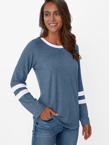 Image of AUTOMET Womens Color Block Long Sleeve Shirts Oversized Crewneck Casual Top