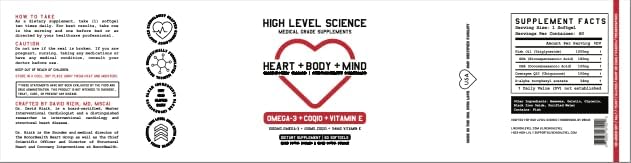 Miniatura 9 de High Level Science CoQ10, Omega-3, Vitamina E, Cardiólogo formulado para el corazón, cuerpo + salud mental, DHAEPA, antioxidante para la energía