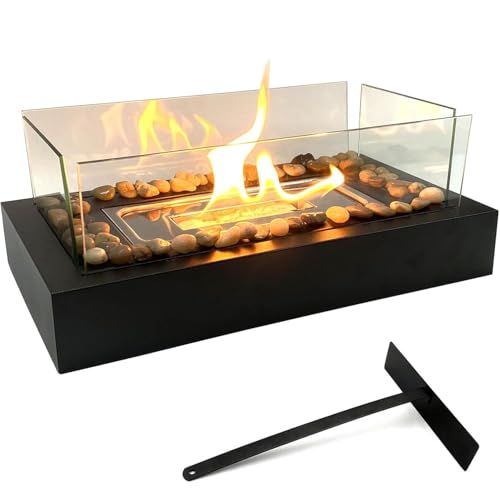 Cuenco portátil de mesa, chimenea de bioetanol de combustión limpia sin ventilación con vidrio de cuatro lados para fiestas en interiores y exteriores