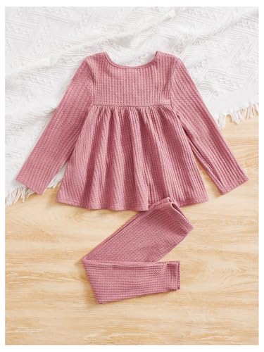 Image of Floerns Girl's long sleeve rib knit peplum tee top with pants set 2 piece outfit