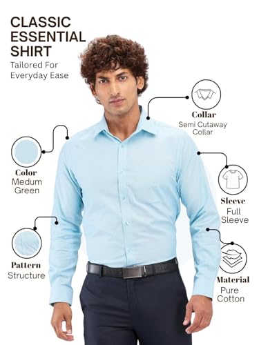 Image of Raymond Men's Slim Fit Structure Pattern Pure Cotton Semi Cut Away Collar Full Sleeve Formal Shirt