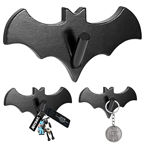 Gothvanity Bat Key Holder for Wall 4 Pack - Multifunctional Wall Hooks- Gothic Decor for Kitchen Bathroom Living Room or Bedroom- Wood - 5 x 2.5 Inches - Black - Christmas Gifts