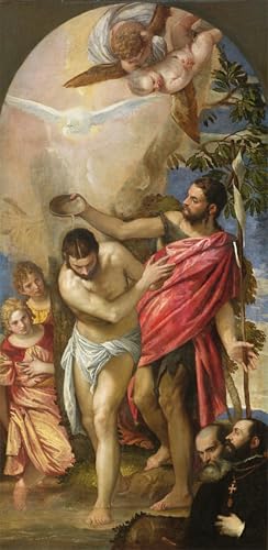 Póster en lienzo de El Bautismo de Cristo por Paolo Veronese, decoración elegante de 60x90cm