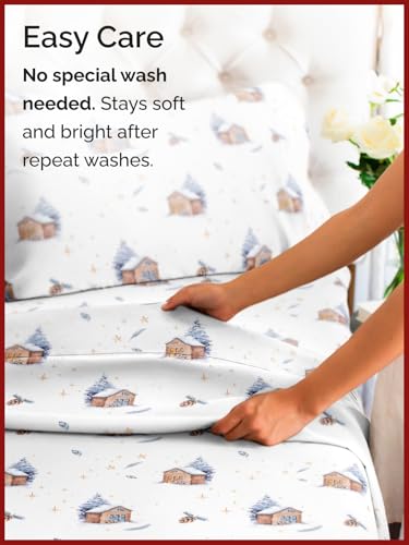 King Christmas Home Sheet Set - Holiday Xmas Pattern Bedding Set - Deep Pockets - Snug Fit - 4 Piece - Wrinkle Free & Easy Care - Comfy Festive Winter - Holiday Sheets for Women, Men, Kids and Teens
