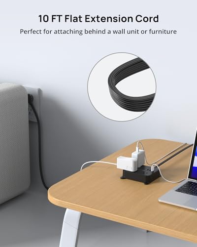 Image of TROND Flat Plug Power Strip, 10FT Long Extension Cord with 3 AC Outlets