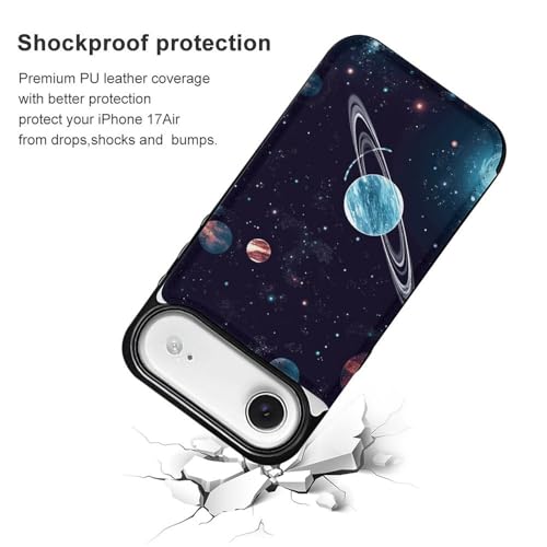 Étui portefeuille iPhone 17 Galaxy Decor coque fine anti-choc avec porte-cartes chic