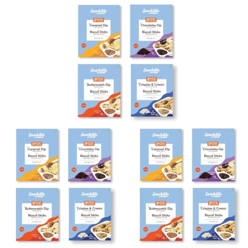 Image of Snackible Dipsters Biscuit Sticks & Dip - Assorted Pack of 12 Flavours | Chocolatey, Butterscotch, Caramel, Cookies & Cream | (Pack of 24) - 24x30gm | Baked | Healthy Dip and Biscuit Sticks | Mixed Flavors | Creamy Dips