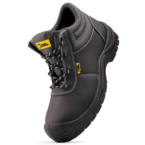 Black Hammer Men's Safety Boots Steel Toe Cap Midsole Protection Full Grain Leather Memory Foam Insoles Water-Resistant Outdoor Work Shoes Perfect for Warehouse Professionals S3 SR William (9 UK)