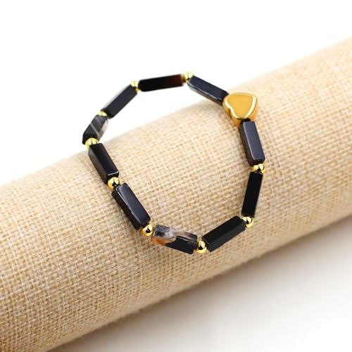 Image of Cuboid Love Elastic Bracelet, Crystal Energy Stone Anxiety Relief Yoga Jewelry for Women Male (Heart-shaped Charm Can Be Customized Name)
