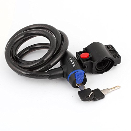 Aexit 100cm Long Bike Locks Key Locking Black Plastic Spiral Cable Lock for U-Locks Bike Bicycle