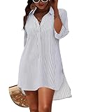 Blooming Jelly Womens Swimsuit Coverups White Chiffon Bathing Suit Cover Up Bikini Swimwear Beach Dress Outfits(Striped-Grey and White,XXL)