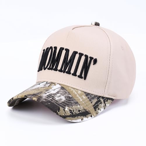 Image of Vintage Two-Tone Trucker Hat Adjustable Baseball Cap with Mommin Embroidery Ponytail Fit Unisex Outdoor Casual Headwear