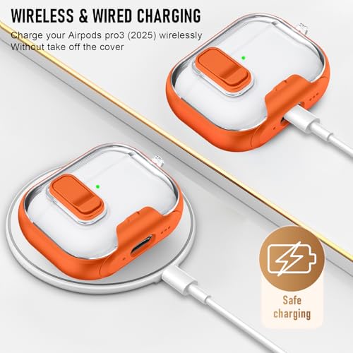 Image of Compatible Airpods Pro 3 Case (2025) with Phone Stand & Cleaner Kit,Print Soft Silicone Lock Clip Apple AirPods Pro 3rd Generation Case, Airpod Pro 3 Cover with Keychain for Women /Girls,Orange
