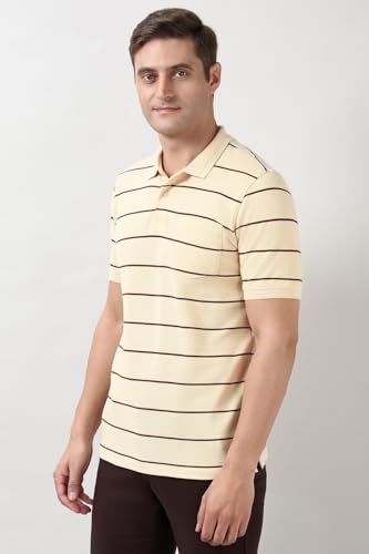 Image of Peter England Men's Cotton-Polyester Breton Stripe Polo Shirt | Casual Wear | Stylish & Comfortable