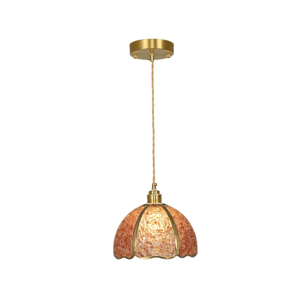 KXEcoLife Modern Pendant Ceiling Lights Round Brass Dining Room Hanging Chandelier Island Lights for Kitchen 1-Light Ceiling Lighting Fixture with Crystal Lampshade