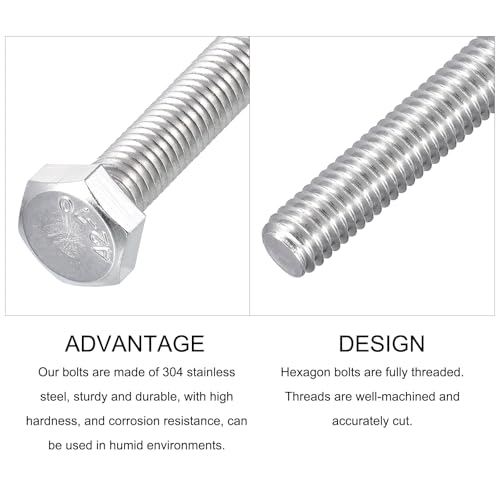 Image of METALLIXITY Hex Bolts (M6-1x50mm) 20Pcs, 304 Stainless Steel Coarse Fully Threaded Hex Head Screw Bolt Machine Screws - for Furniture Repair, Silver
