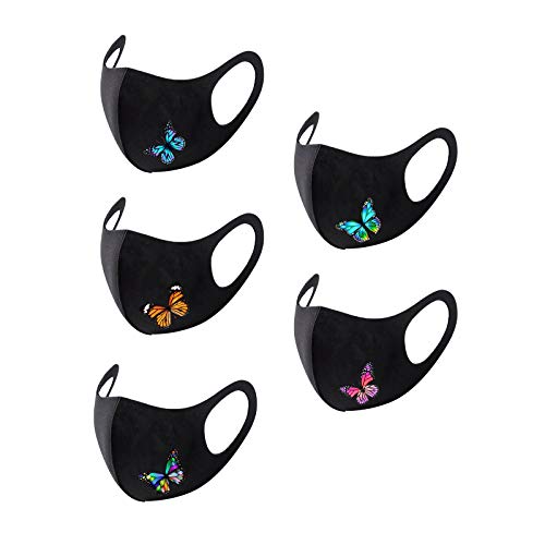 5 Pack Adult Face_Mask Butterfly Printed Fashion Designer Washable Breathable Protective Reusable Dustproof Cloth Mouth_Cover for Men and Women
