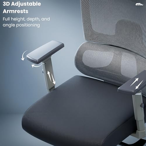 Image of Optimus Pro Ergonomic Office Chair for Work | Multi-Lock Synchro Tilt Mechanism with Seat Slider | 5 Year Warranty | 3D Armrest | Fixed Curve Lumbar | (Grey, 3D Arms with Seat Slider)