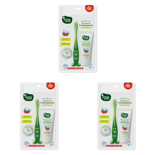 Image of Mother Sparsh Natural Toothpaste for Kids-50g, Strawberry (With Free Toothbrush) | Strengthens Gums, Whitens Teeth | Preservative & Fluoride Free Baby Toothpaste | Anti Cavity + Enamel Care