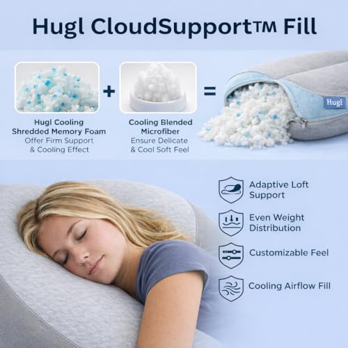 Image of Plufl Hugl Cooling Body Pillow for Adults Made with CloudSupport Fill | U Shaped Maternity Pillows Great for Side Sleepers & Pregnant Women | Washable Cover | Grey