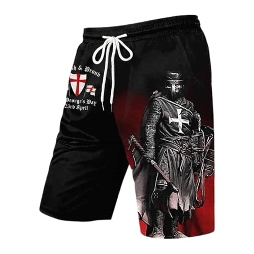 Image of SXcggal Mens St Georges Day Shorts England Flag Knight Cross Print Athletic Running Trunks Casual Beach Swim Shorts Novelty Graphic Pattern Loose Fit Gym Sports Wear Men Summer Fashion,Black,XL