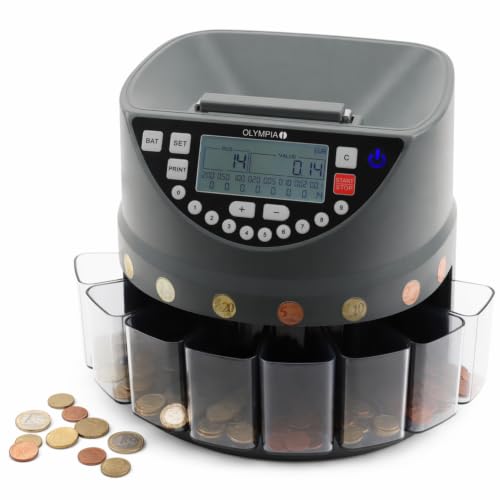 Olympia CC 300 Compteur de pièces en euro, 270 pièces/min, 8 récipients de tri, écran LCD, connecteur d'imprimante