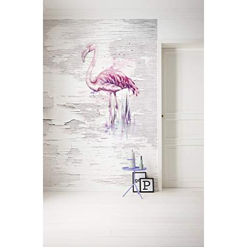 Komar Vlies Fototapete PINK FLAMINGO, 200 x 250 cm (Breite x Höhe), Tapete, Schlafzimmer, Wohnzimmer, Flur, Design, Dekoration, Wanddeko