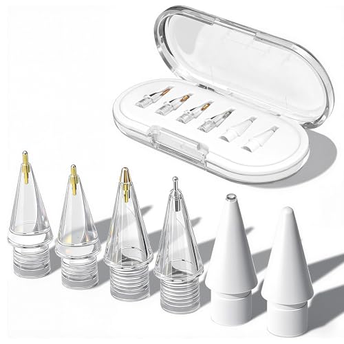 Image of Upgraded Replacement Tips for Apple Pencil Pro /1st Gen /2nd Gen /USB-C with Storage Case, wear-Resistant Mix Metal Tips for iPad Pencil Accessories Set (Transparent, White)