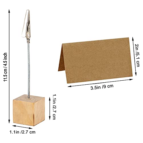 20 Pcs Rustic Wood Place Card Holders With Memo Clips And 30 Pcs Kraft Place Cards, Wooden Table Number Holder Stand Photo Picture Note Clip Holders For Wedding Party Name Sign - Cube Base #TOP1